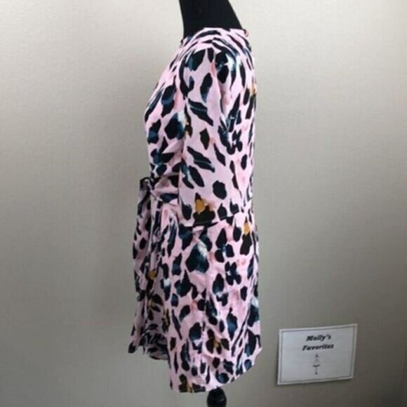 TCEC Lively Leopard Dress Short Sleeve Faux Wrap Keyhole Pink Animal Print - Picture 9 of 15